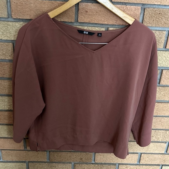 Uniqlo Chiffon Brown Short-sleeve Work Blouse Women’s Size XS - Picture 1 of 6
